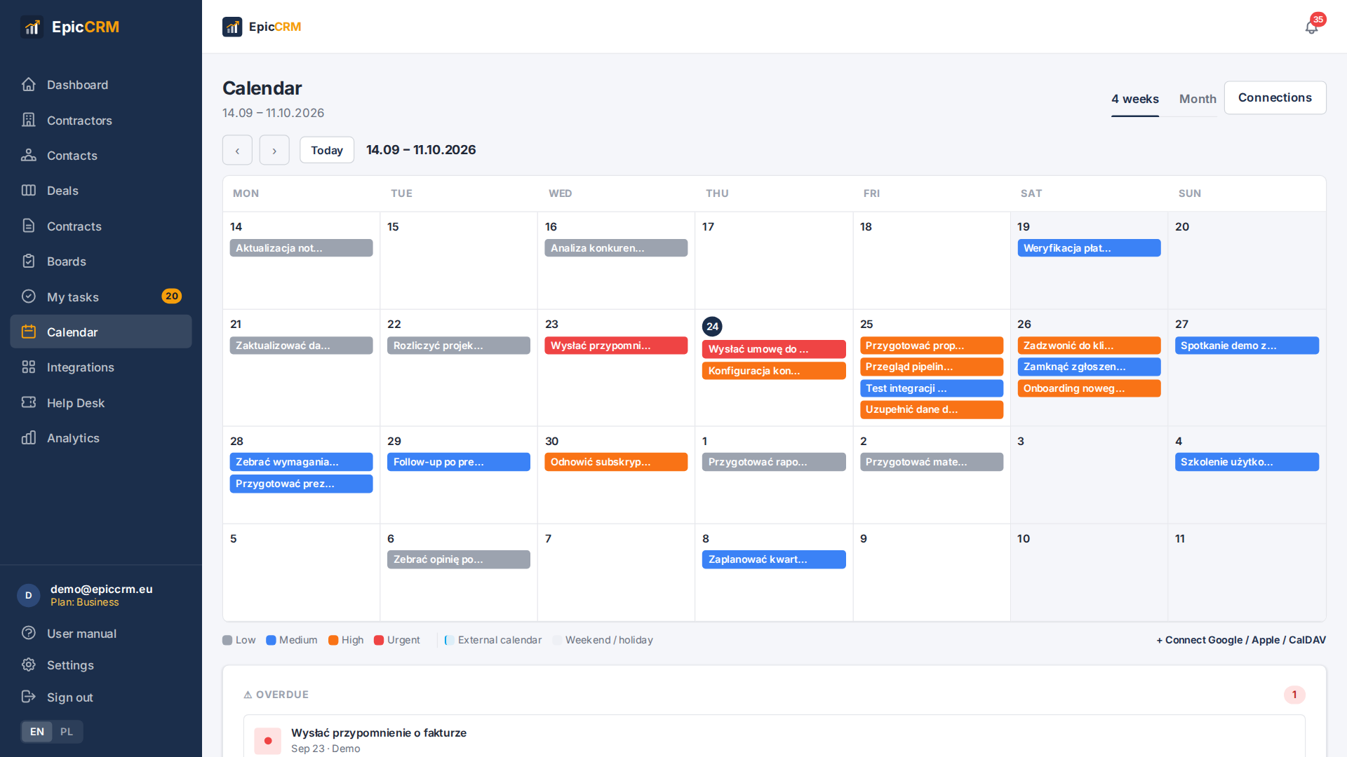 Team calendar in EpicCRM