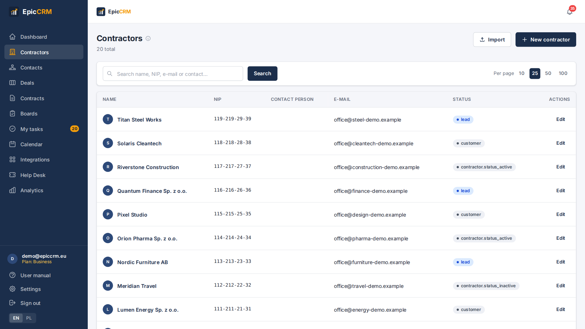 Contractor list in EpicCRM