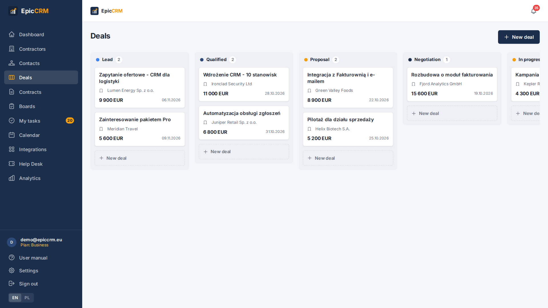 Sales pipeline in EpicCRM
